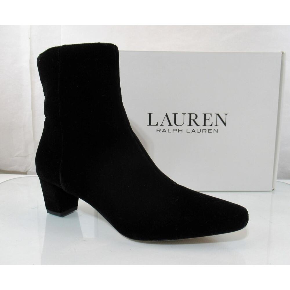 Lauren Ralph Lauren Willa Velvet Dress Booties Ankle Boots Zipper Black Size 8